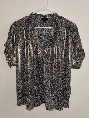 Current Air Iridescent Floral Short Sleeve Blouse
